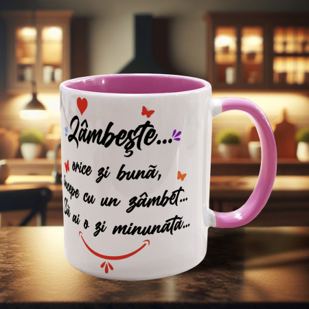 CĂNI PERSONALIZATE - CANĂ CU NUME (feminin) și MESAJ "Zâmbește ..."