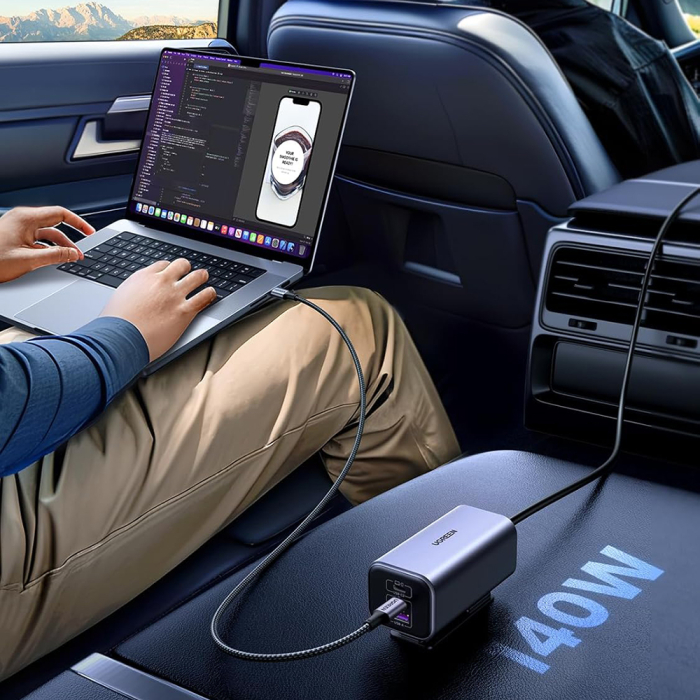 Car Charger EC706 (35571) - with Splitter, USB, 3x Type-C, 150W, GaN, Fast Charge, 1m - Black [5]