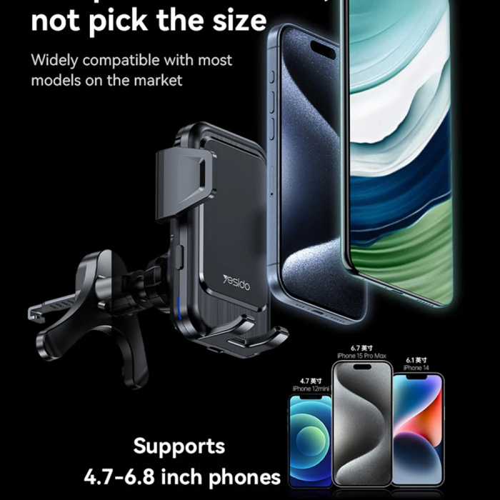 Car Holder with Wireless Charging (C312) - for Air Vent, Automatic Clip, Smart Induction, 15W, 4.7 - 6.8inch - Black [3]