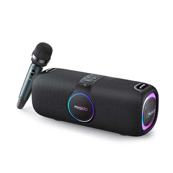 Wireless Speaker (YSW21) - with UHF Microphone, Bluetooth 5.0, RGB Lights, IPX6, TF, AUX, 5200mAh, 120W - Black [1]