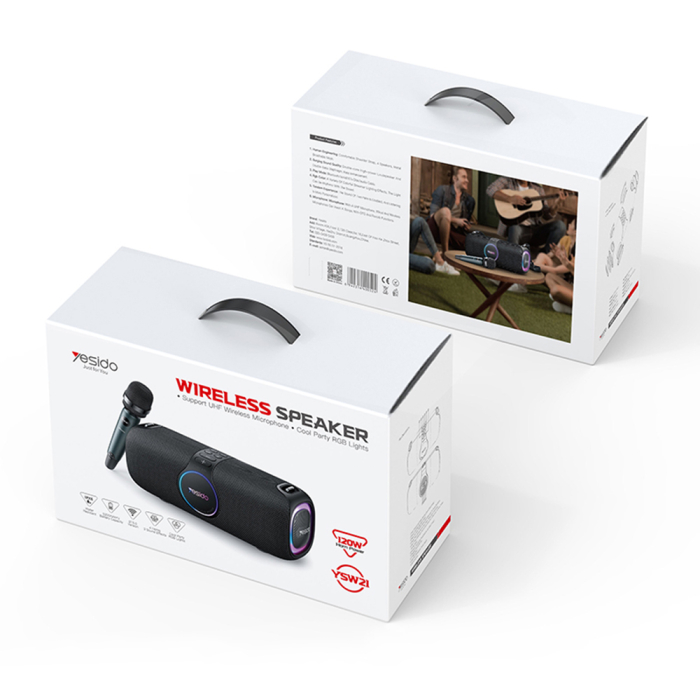 Wireless Speaker (YSW21) - with UHF Microphone, Bluetooth 5.0, RGB Lights, IPX6, TF, AUX, 5200mAh, 120W - Black [2]