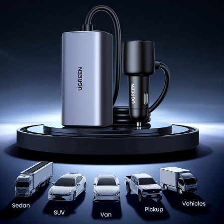 Car Charger EC706 (35571) - with Splitter, USB, 3x Type-C, 150W, GaN, Fast Charge, 1m - Black [2]