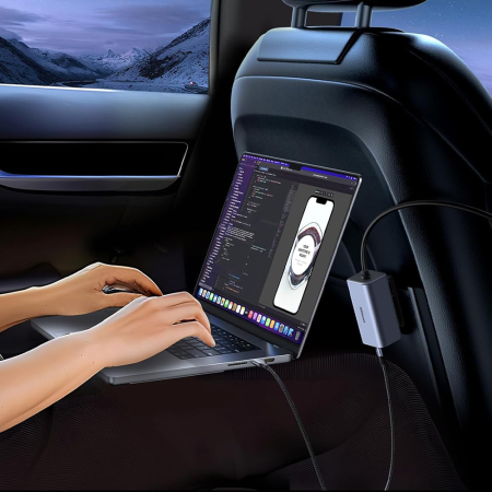 Car Charger EC706 (35571) - with Splitter, USB, 3x Type-C, 150W, GaN, Fast Charge, 1m - Black [3]