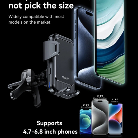 Car Holder with Wireless Charging (C312) - for Air Vent, Automatic Clip, Smart Induction, 15W, 4.7 - 6.8inch - Black [2]