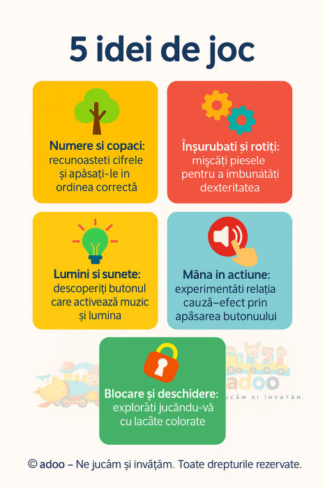 Busy Board Montessori cu Lumini și Sunete – Jucărie Interactivă pentru Stimularea Dezvoltării Copiilor [3]