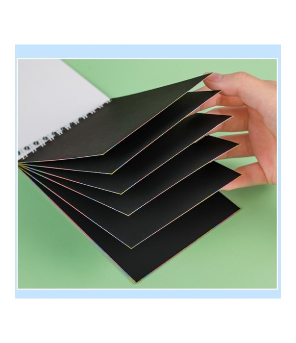 Caiet cu fise razuibile DIY Magic Scratch, 12 File, Curcubeu, Creion din Lemn, Cartonase negre, 14.2 x 9.8 cm, Baby Blue [4]