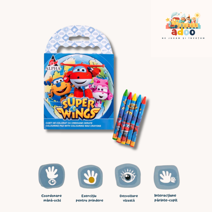 Caiet de colorat cu creioane cerate SUPER WINGS [1]