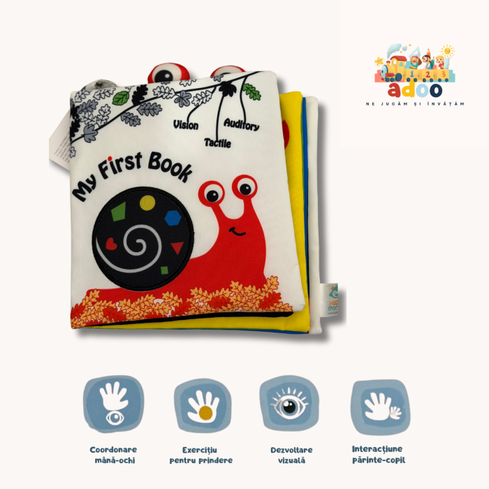 Carte Textilă Interactivă pentru Bebeluși – Dezvoltare Vizuală, Auditivă și Tactilă - Melc [1]