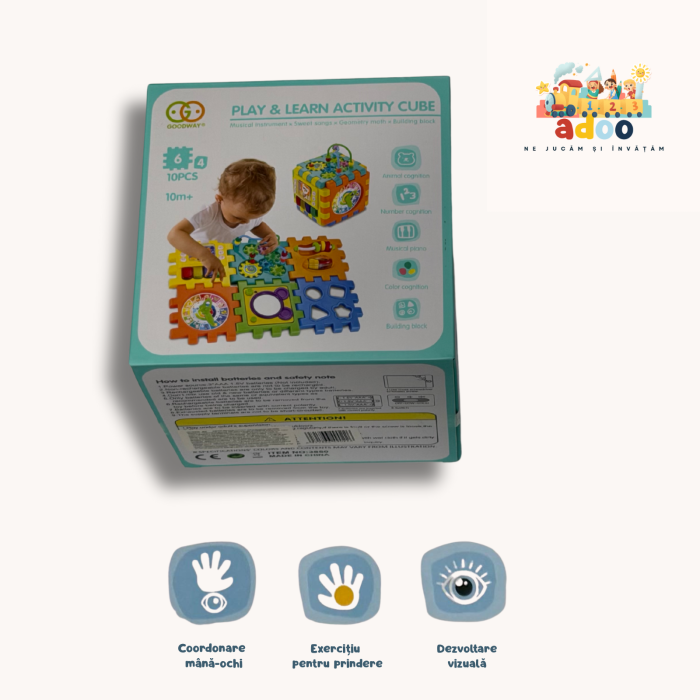 Cub de activități pentru copii mici – jucărie educativă 6 în 1 cu rotițe, forme și melodii Goodway [1]