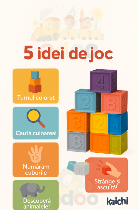 Cuburi bebeluși din silicon moale – jucărie senzorială cu numere, forme și animale (0 luni+) [3]