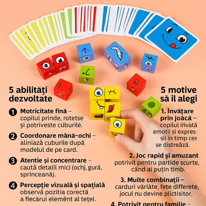 Jucarie Pentru Copii Montessori Cub din Lemn, Asamblare Fete, 64 de Carti Distractive, pentru Baieti si Fete, Varsta +3 ani [2]