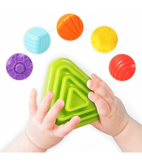 Jucarie senzoriala pentru bebelusi cub sortator cu benzi elastice si forme geometrice, Huanger [3]