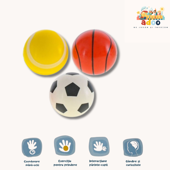 Set 3 Mingi Sport Săritoare – Model Fotbal, Baschet și Tenis, 4.5 cm [1]