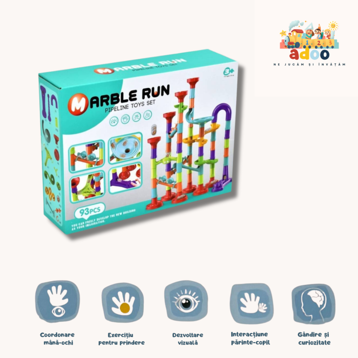 Set de constructie Marble Run cu bile din sticla, 93 piese, multicolor, 28 x 21 x 8 cm [1]