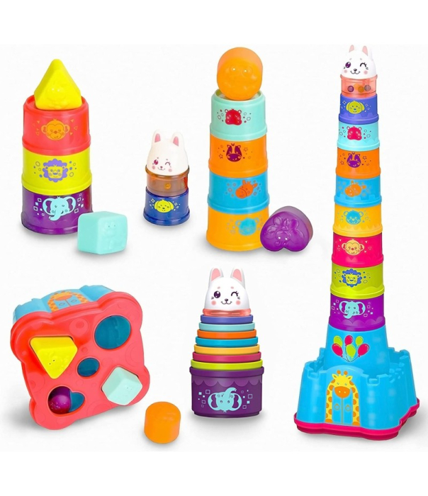 Set educativ de Stivuire si Sortare, Turnul cu animalute si cutie de depozitare, 15 piese [4]