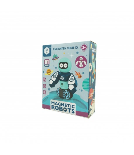 Set inteligent de blocuri magnetice pentru copii, 7 piese, cutie depozitare, robotel, albastru [1]