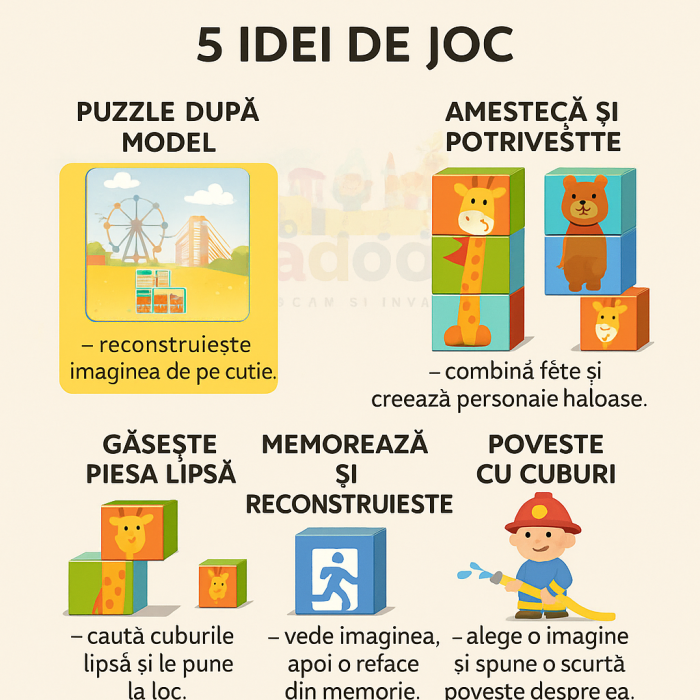 Set inteligent de cuburi magnetice pentru copii, 10 piese, cutie depozitare, puzzle parc de distractii, +3 ani, multicolor [3]