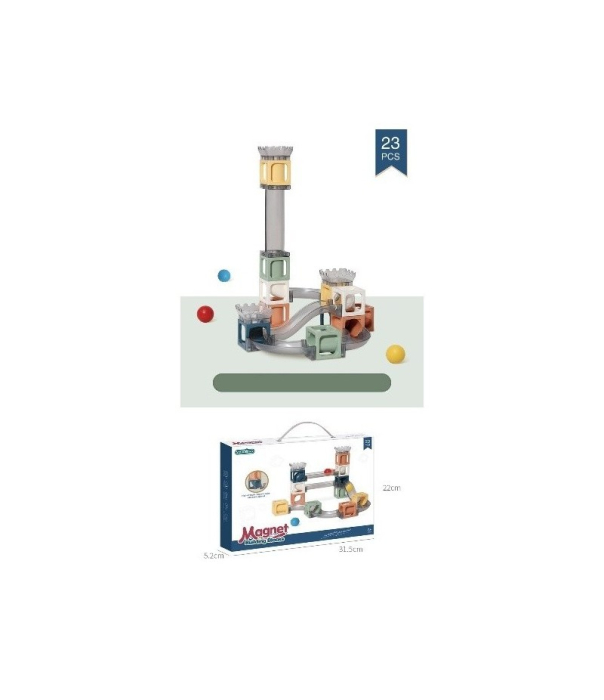 Set piese magnetice de constructie, Cu tobogane si bile, 23 piese, Multicolor [3]
