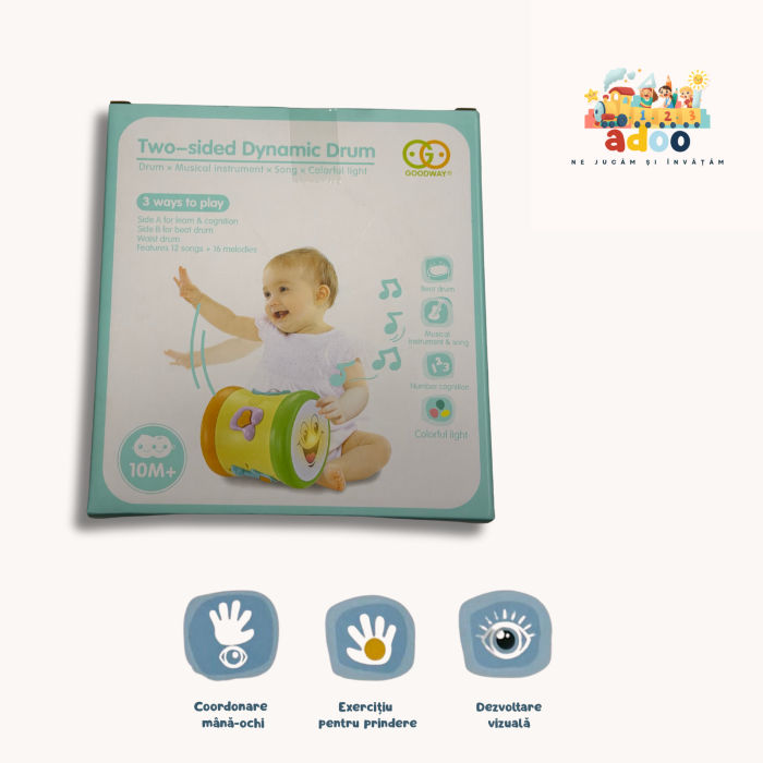 Tobă electronică pentru bebeluși – jucărie interactivă cu melodii, sunete și lumini colorate [1]