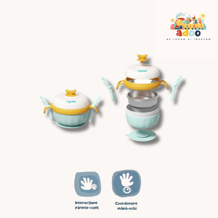 Diversificare - Bol termic , lingurita si furculita , baza antialunecare, blue, U-Grow