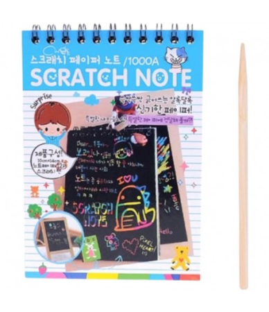 Caiet cu fise razuibile DIY Magic Scratch, 12 File, Curcubeu, Creion din Lemn, Cartonase negre, 14.5 x 10 cm, albastru [2]