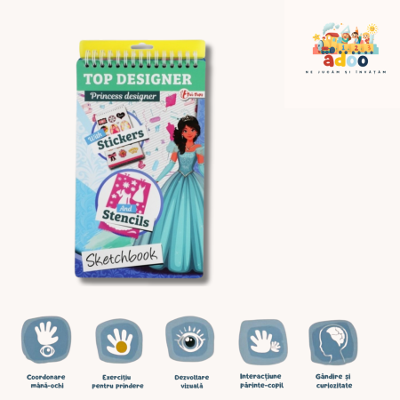 1-2 ani - Caiet de schite cu autocolante- Top Designer, Regal 14x25cm.