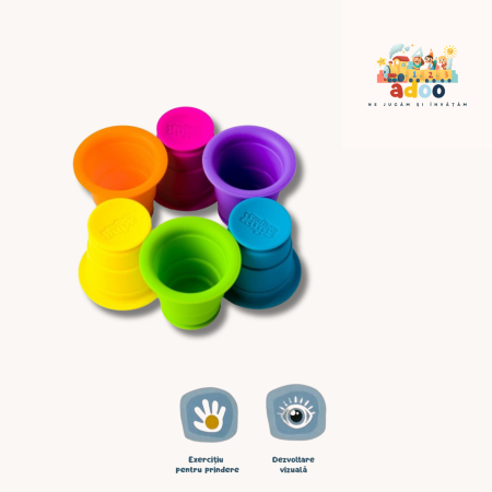 6–12 luni - FAT BRAIN SET 6 CUPE DE SILICON COLORATE