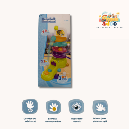 6–12 luni - Jucărie Baschet și Traseu cu Bile – Dezvoltare Motrică și Distracție pentru Copii Mici