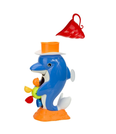 Jucarie de baie pentru bebelusi, delfin cu palarie, cu ventuza, din plastic, 28 cm, 12+ luni, Albastru [3]