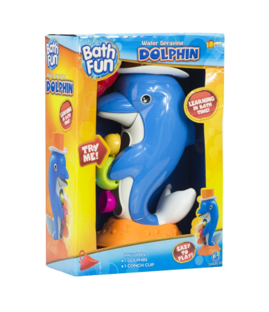 Jucarie de baie pentru bebelusi, delfin cu palarie, cu ventuza, din plastic, 28 cm, 12+ luni, Albastru [4]