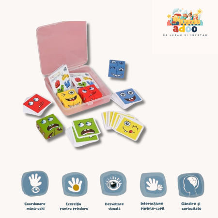 4-6 ani - Jucarie Pentru Copii Montessori Cub din Lemn, Asamblare Fete, 64 de Carti Distractive, pentru Baieti si Fete, Varsta +3 ani