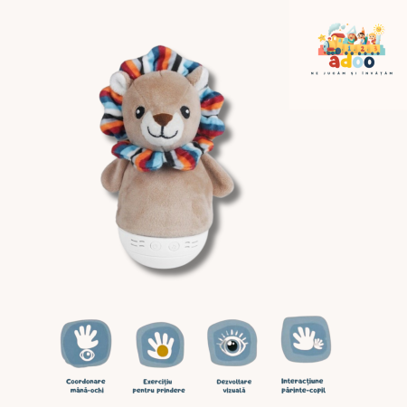 6–12 luni - Lampa de veghe muzicala, Hopa mitica, Leu, 18 cm