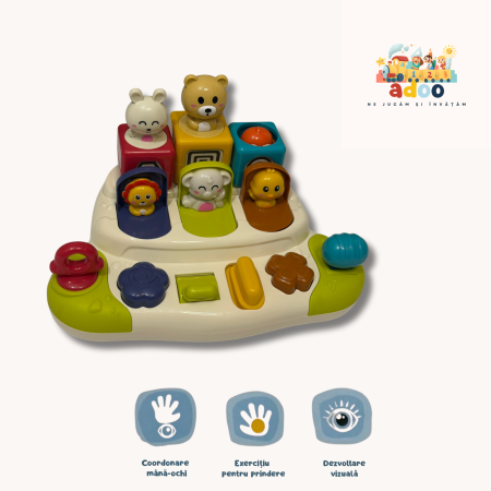 6–12 luni - Panou Interactiv cu Animăluțe Săltărețe – Jucărie de Activități pentru Bebeluși 9–24 luni