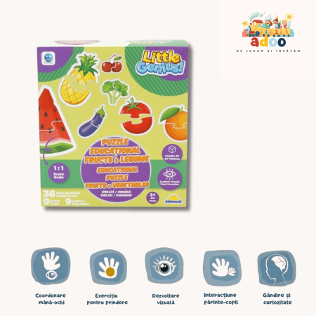 1-2 ani - Puzzle educational cu fructe si legume, Smile Games, 36 piese