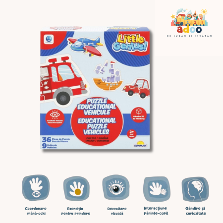 1-2 ani - Puzzle educational cu vehicule, Smile Games, 36 piese