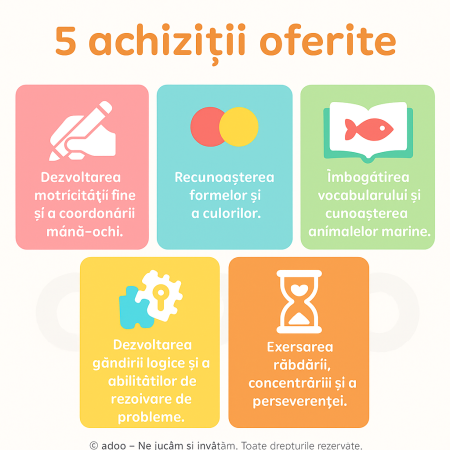 Puzzle Montessori din Lemn pentru Copii, Tip Tetris 2in1 +3 Ani, cu Animale Marine Colorate 3D, Educativ, Intuitiv, Creativ, 21 [1]