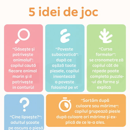 Puzzle Montessori din Lemn pentru Copii, Tip Tetris 2in1 +3 Ani, cu Animale Marine Colorate 3D, Educativ, Intuitiv, Creativ, 21 [2]