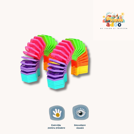 Puzzle pentru copii Fidget Loop, cu functie de stivuire si bucle de decomprimare, multicolor, 20cm