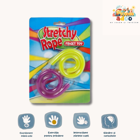 4-6 ani - Set 2 Jucării Senzoriale – Benzi Elastice Stretchy Rope, 28 cm
