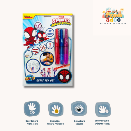 3-4 ani - Set 3 carioci magice de suflat cu 3 sabloane reutilizabile Spidey, 3+ ani, Multicolor