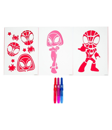 Set 3 carioci magice de suflat cu 3 sabloane reutilizabile Spidey, 3+ ani, Multicolor [2]