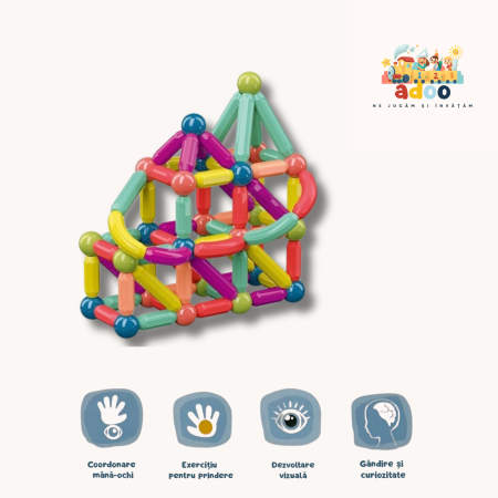 Set 36 piese magnetice de constructie, Forme geometrice, Multicolor