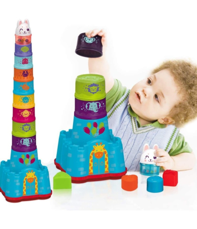 Set educativ de Stivuire si Sortare, Turnul cu animalute si cutie de depozitare, 15 piese [4]