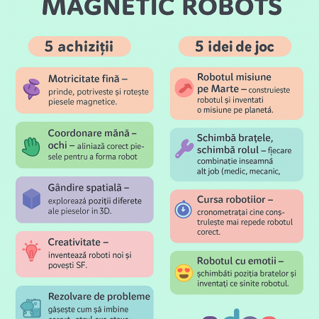 Set inteligent de blocuri magnetice pentru copii, 7 piese, cutie depozitare, robotel, albastru [1]