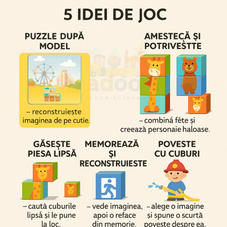 Set inteligent de cuburi magnetice pentru copii, 10 piese, cutie depozitare, puzzle parc de distractii, +3 ani, multicolor [2]