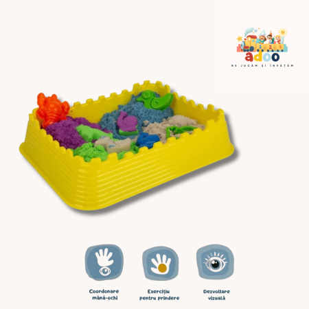 4-6 ani - Set nisip kinetic, Crafy Fun Sand, Sunny Beach, 13 piese, 1 kg nisip