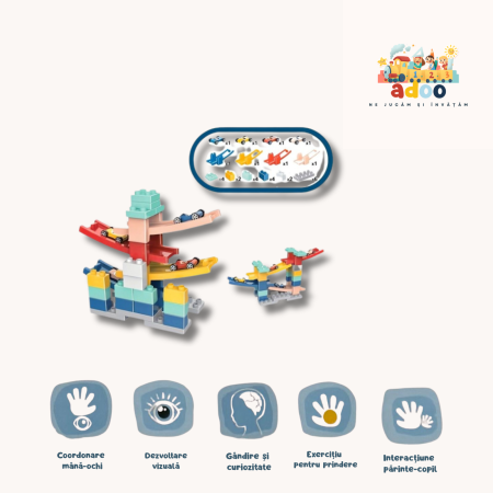 Set piese pentru constructie, Rampa auto, 30 piese, Masinute incluse