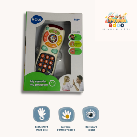 6–12 luni - Telecomandă interactivă pentru bebeluși – jucărie educativă cu sunete, lumini și butoane numerotate (6 luni+)