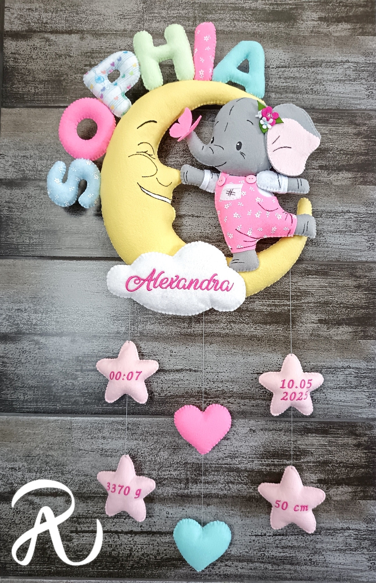 Decor elefant pe luna