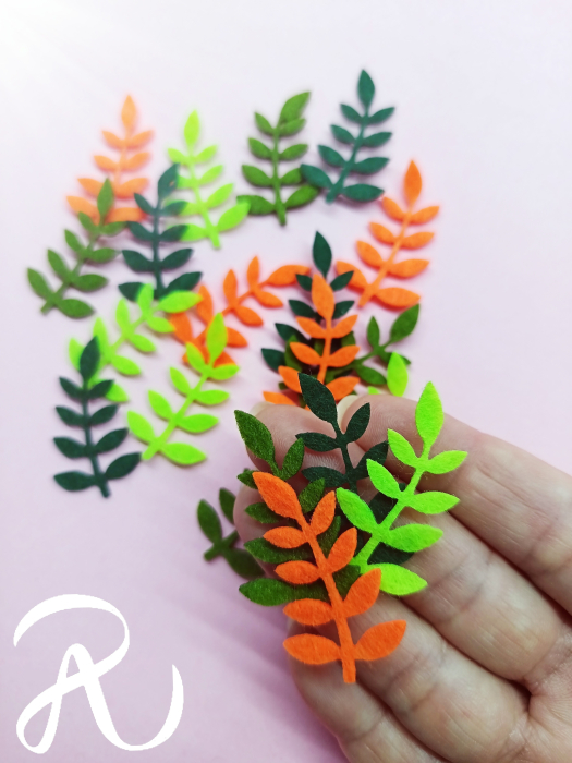 Mix de culori - frunze fetru - crenguta 3.5 cm (20 buc/set) [2]